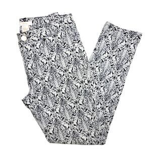 Eric Navy Blue and White Embroidered 5-Pocket Straight Fit Ankle Jeans - Size 4